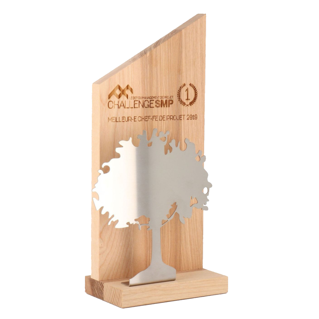 Trophée éco en bois avec détail en acier personnalisable BCM Sports