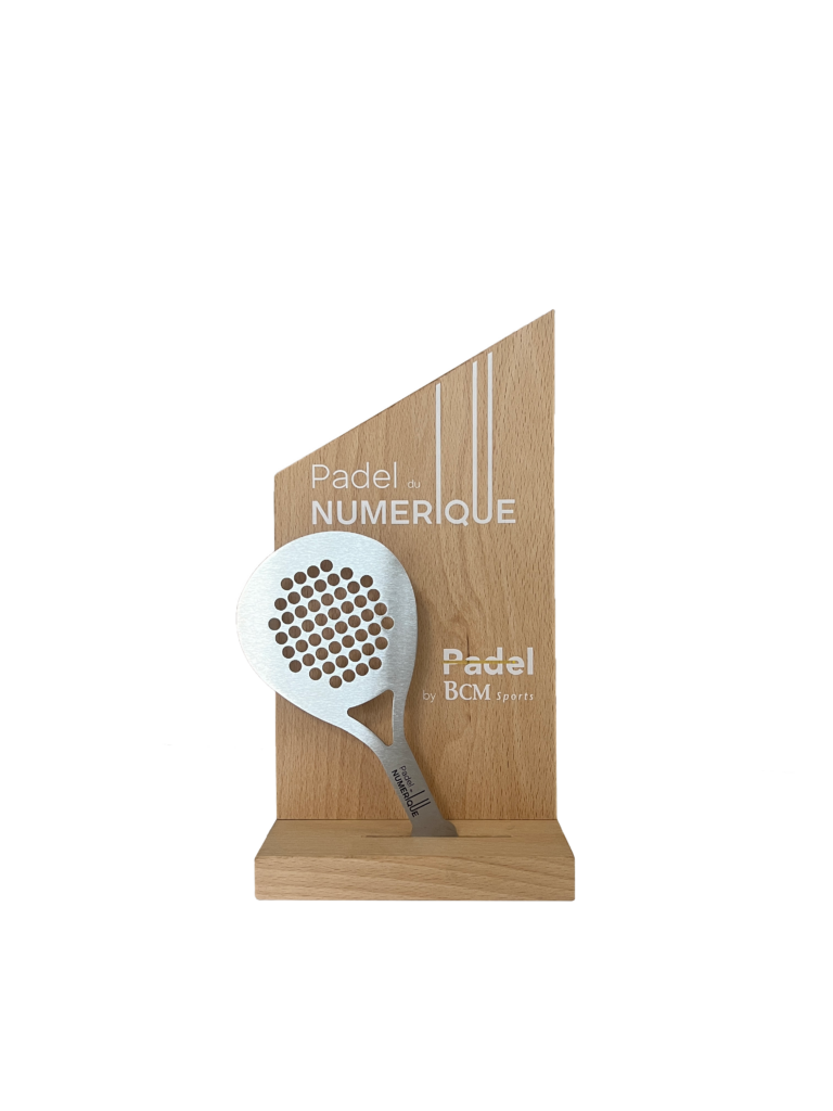 Trophée Padel Personnalisable 35,50 Cm – ABS Argenté Et Marbre, Plaque Gravée Offerte, Idéal Pour Tournois Et Récompenses