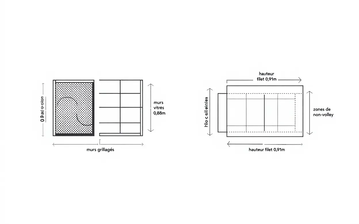 Comparaison des dimensions terrain padel pickleball