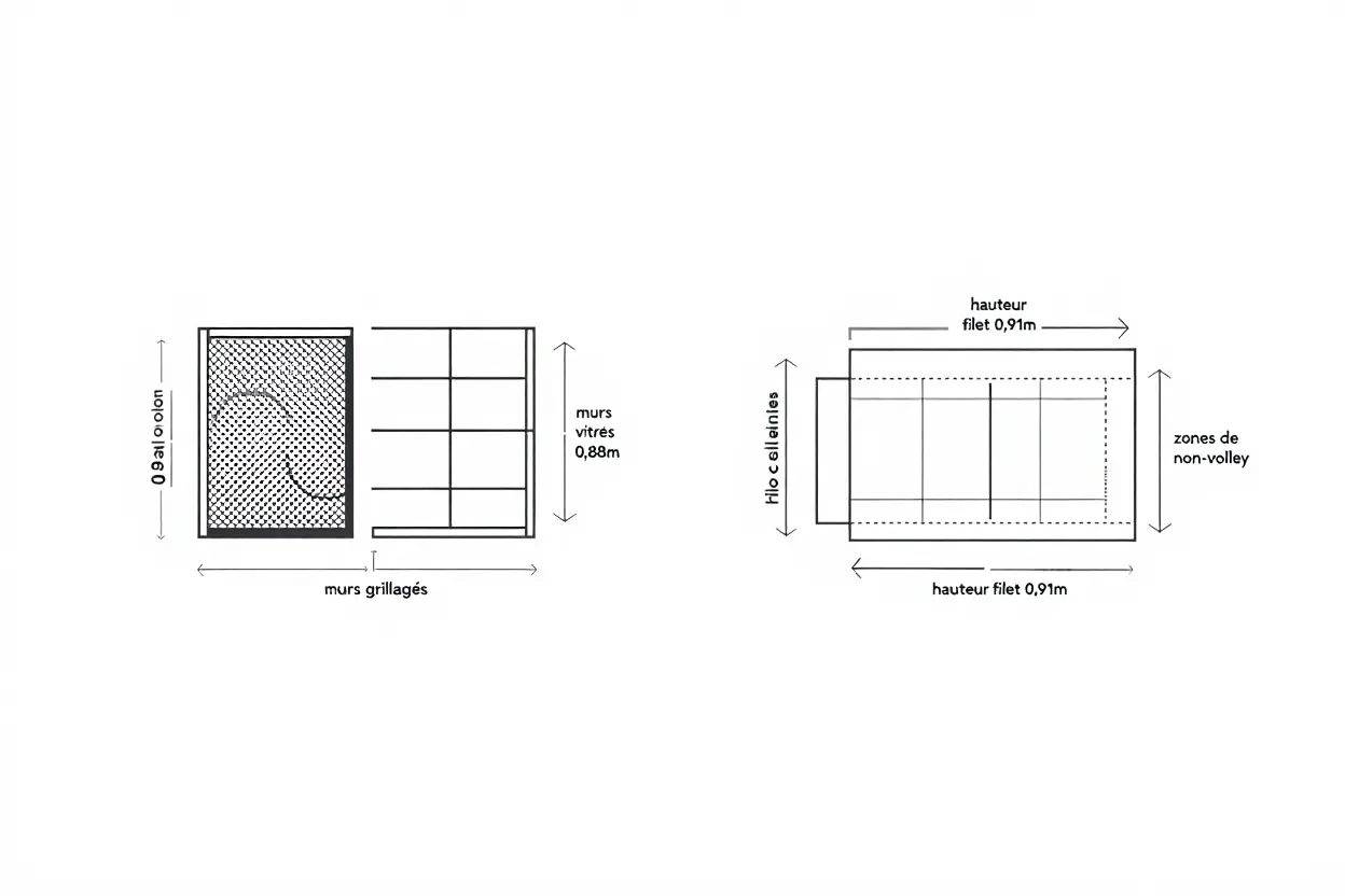 Comparaison des dimensions terrain padel pickleball