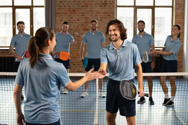 Collaborateurs jouant au pickleball en équipe