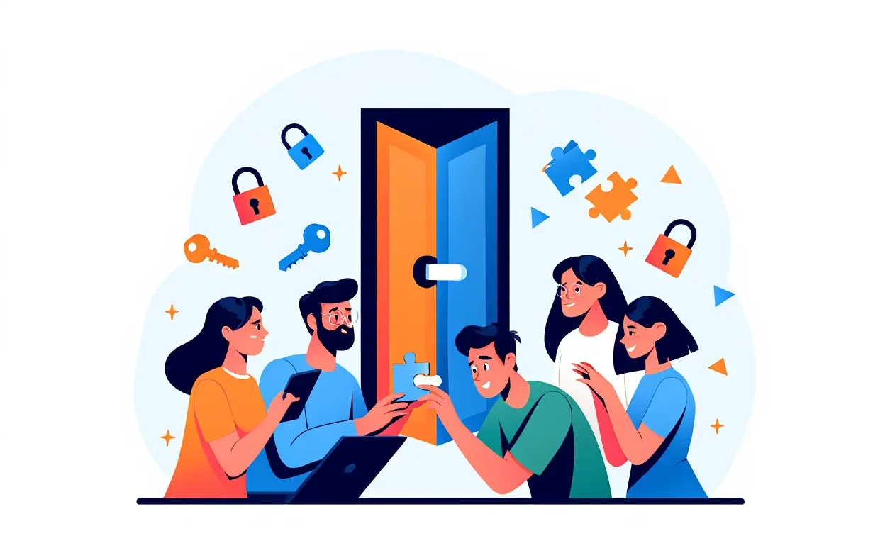 Équipe résolvant des énigmes d'escape game