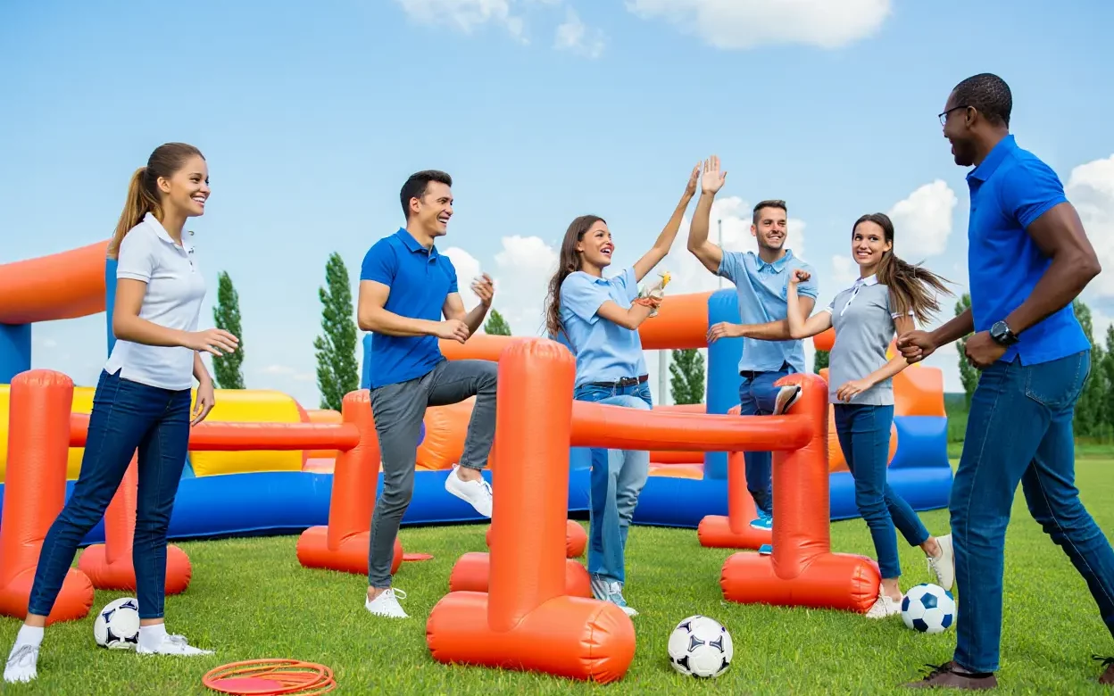 Équipe motivée lors d'activités team building