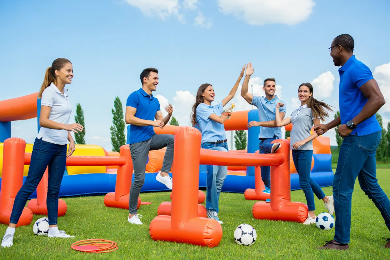 Équipe motivée lors d'activités team building