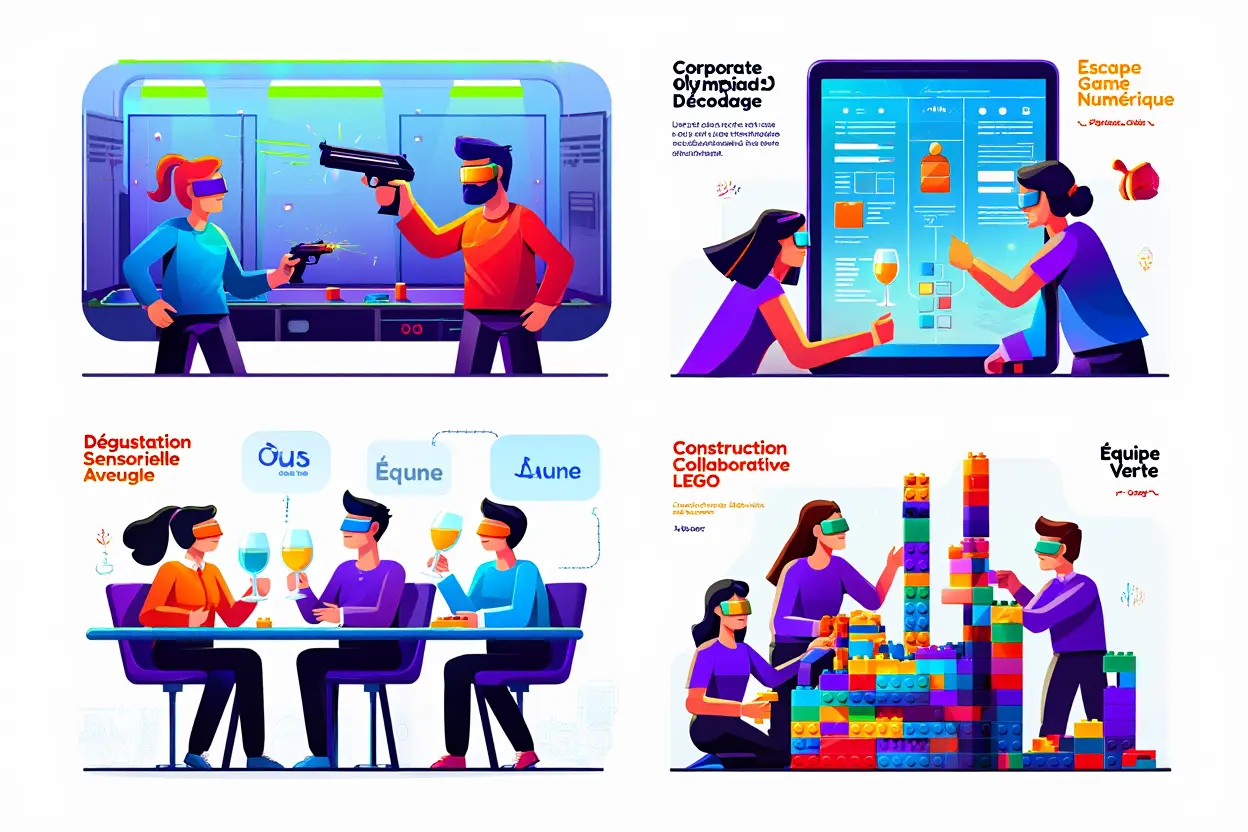 Stations variées des olympiades d'entreprise