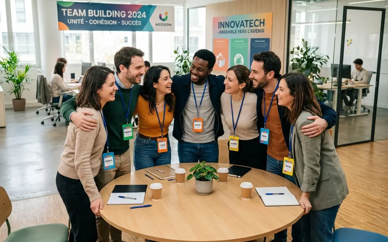 Équipe célébrant la cohésion