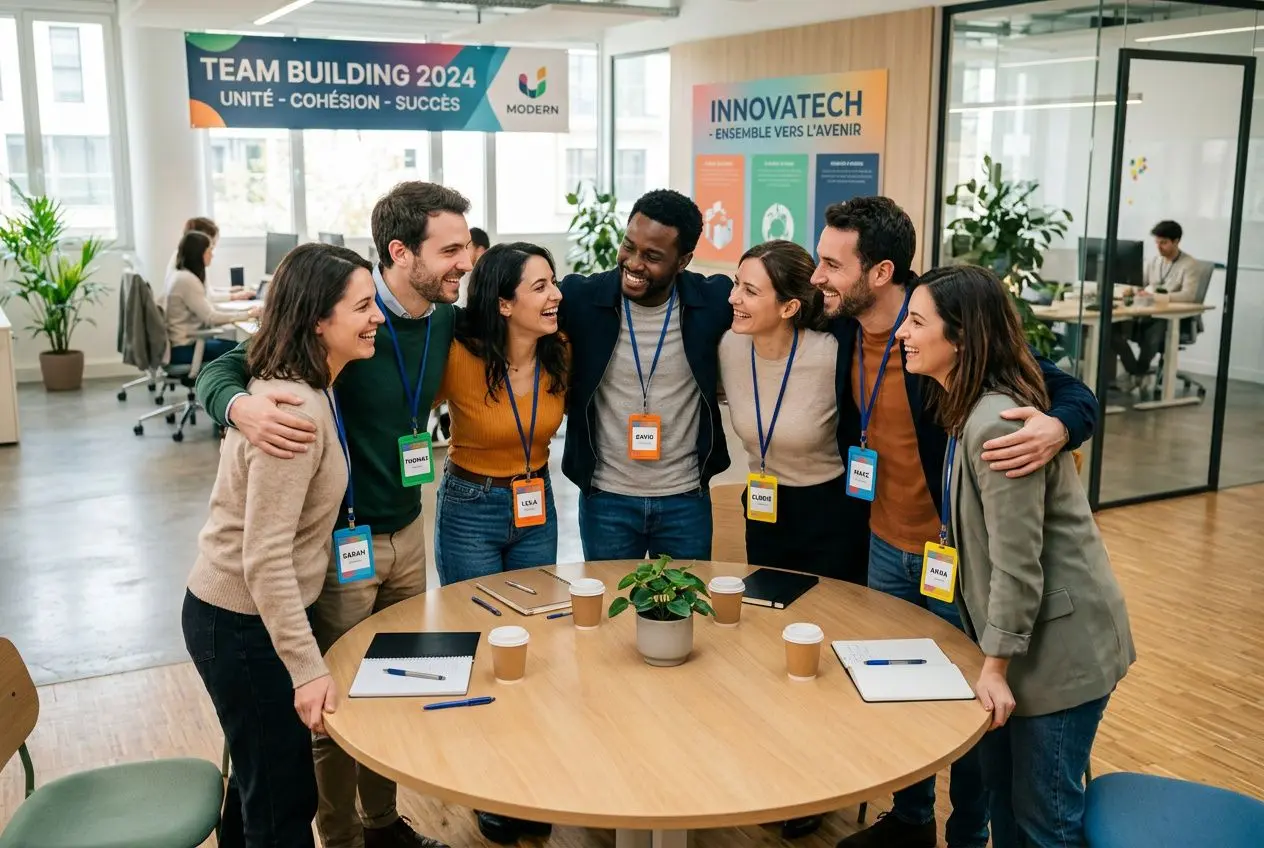 Équipe célébrant la cohésion