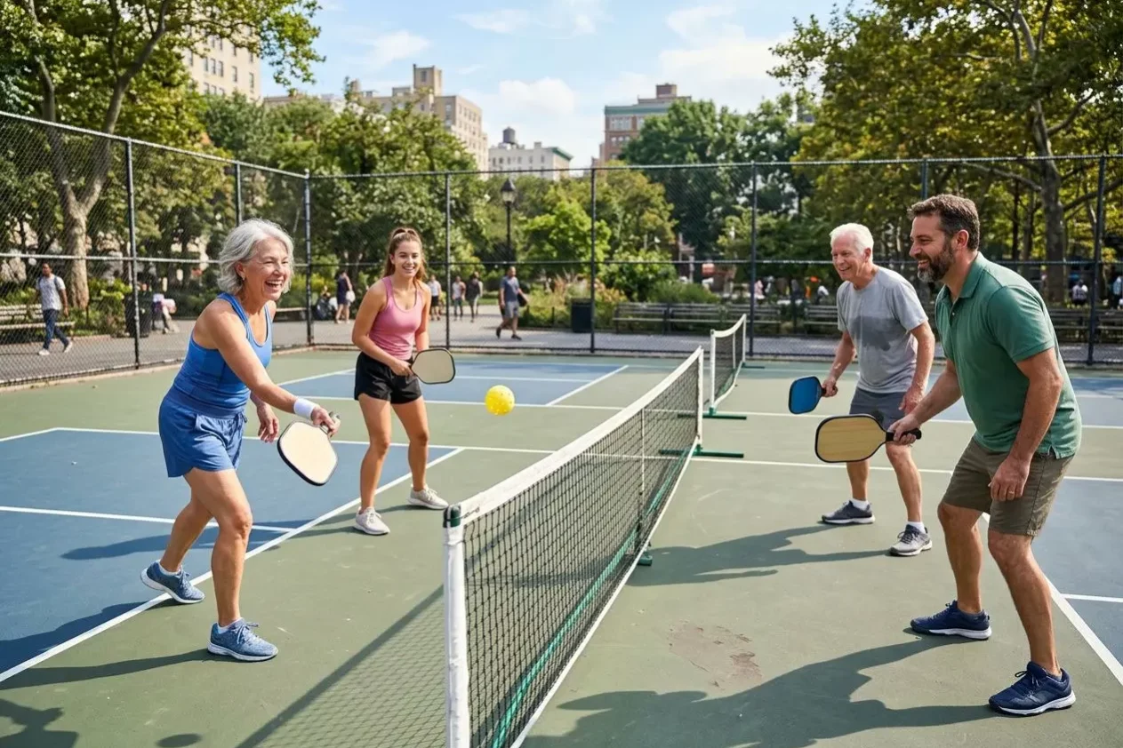Partie de pickleball intergénérationnelle