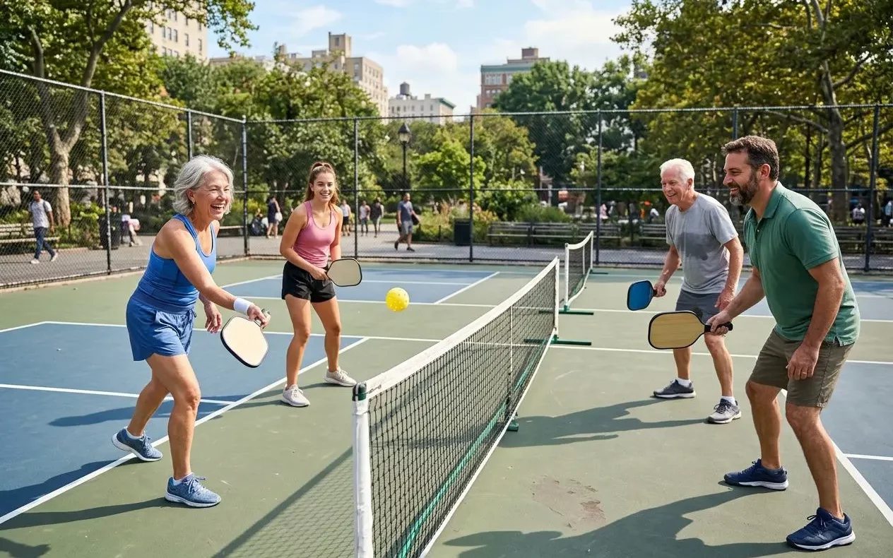 Partie de pickleball intergénérationnelle