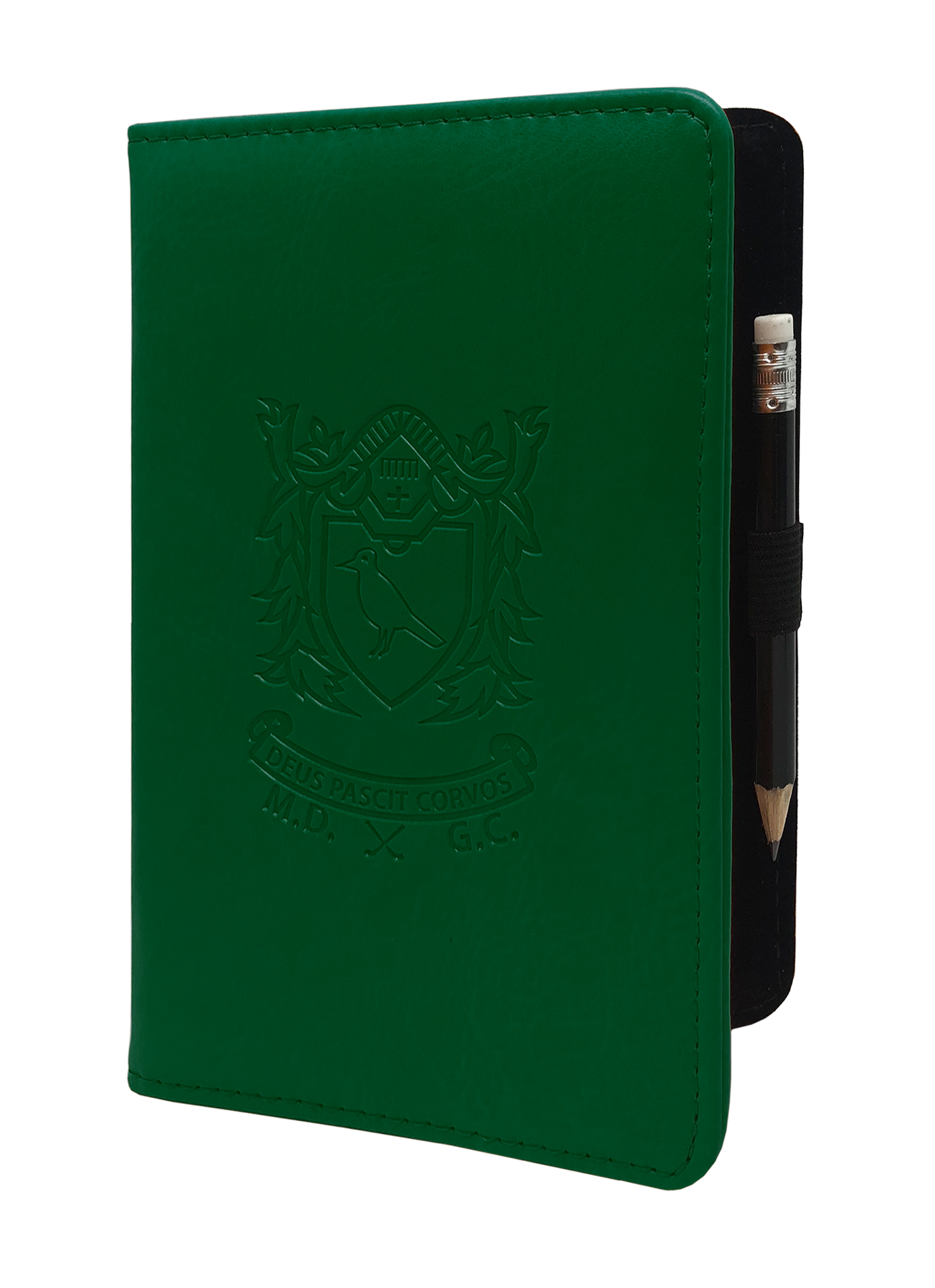 Leatherette_SM_Green Porte carte de score de golf en cuir vert personnalisable avec logo embossé - BCM Sports