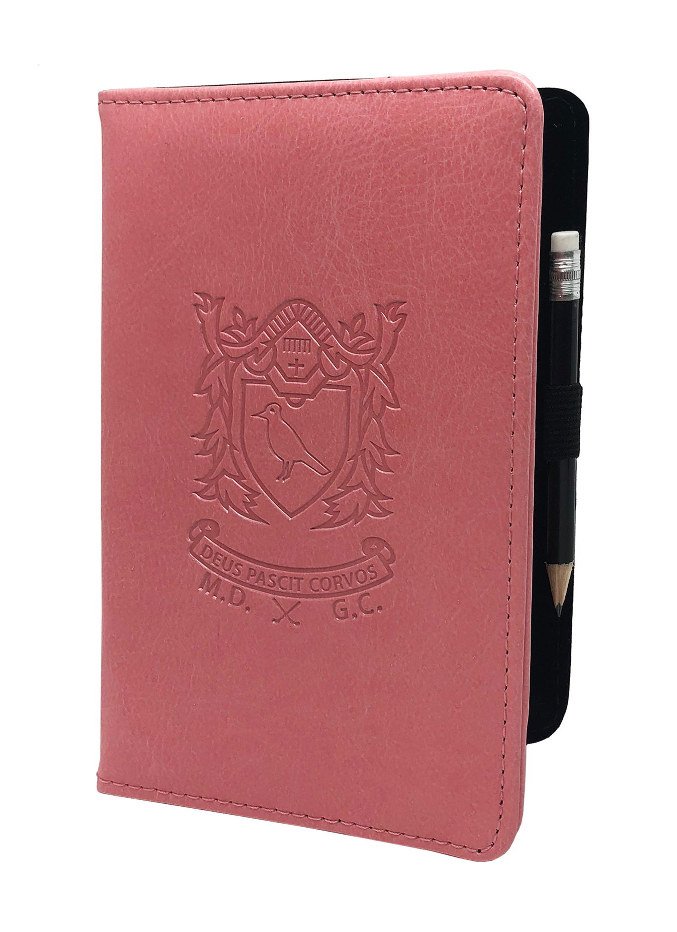 Leatherette_SM_Pink Porte carte de score de golf en cuir rose personnalisable avec logo embossé - BCM Sports
