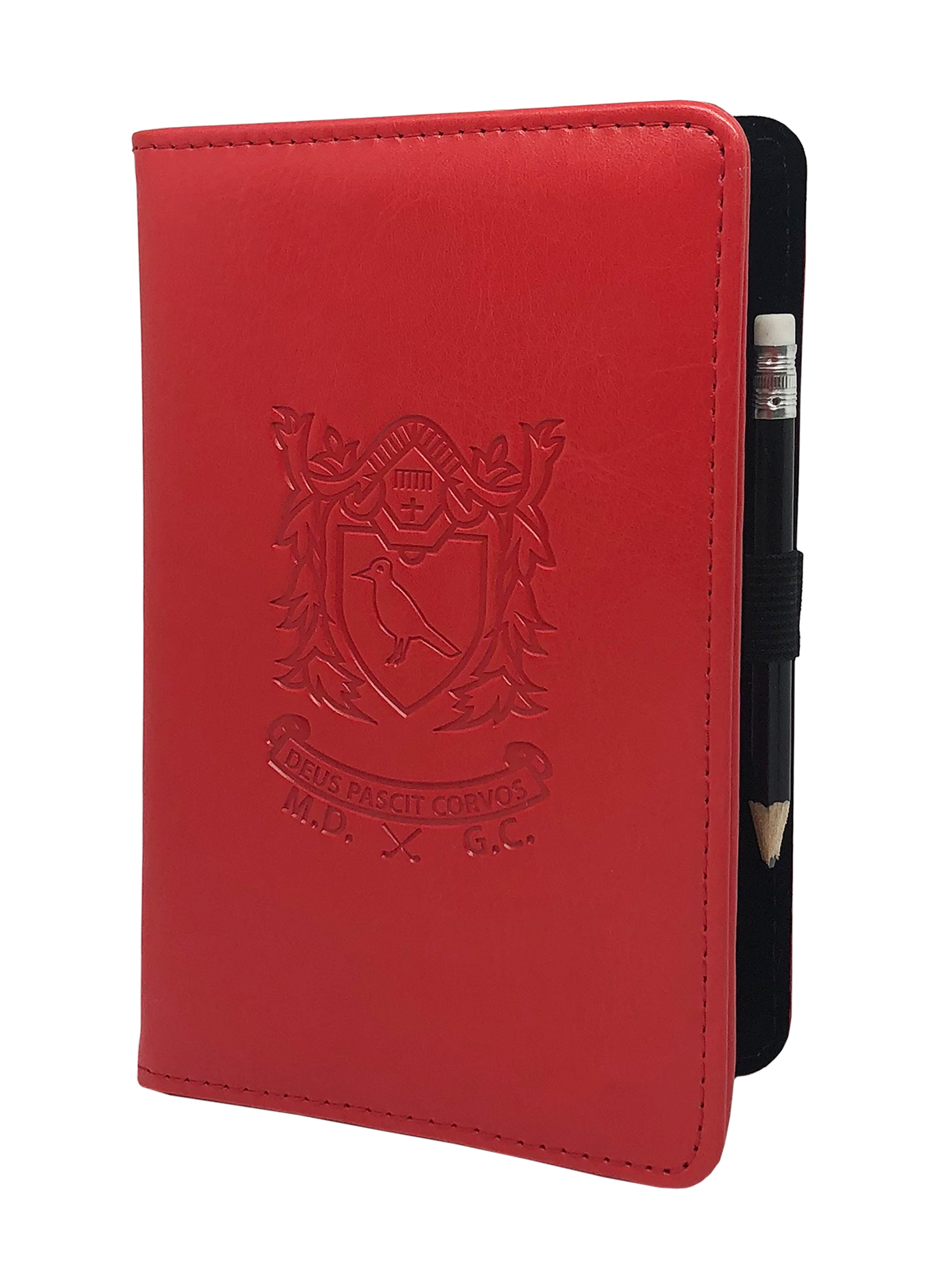Leatherette_SM_Red Porte carte de score de golf en cuir rouge personnalisable avec logo embossé - BCM Sports