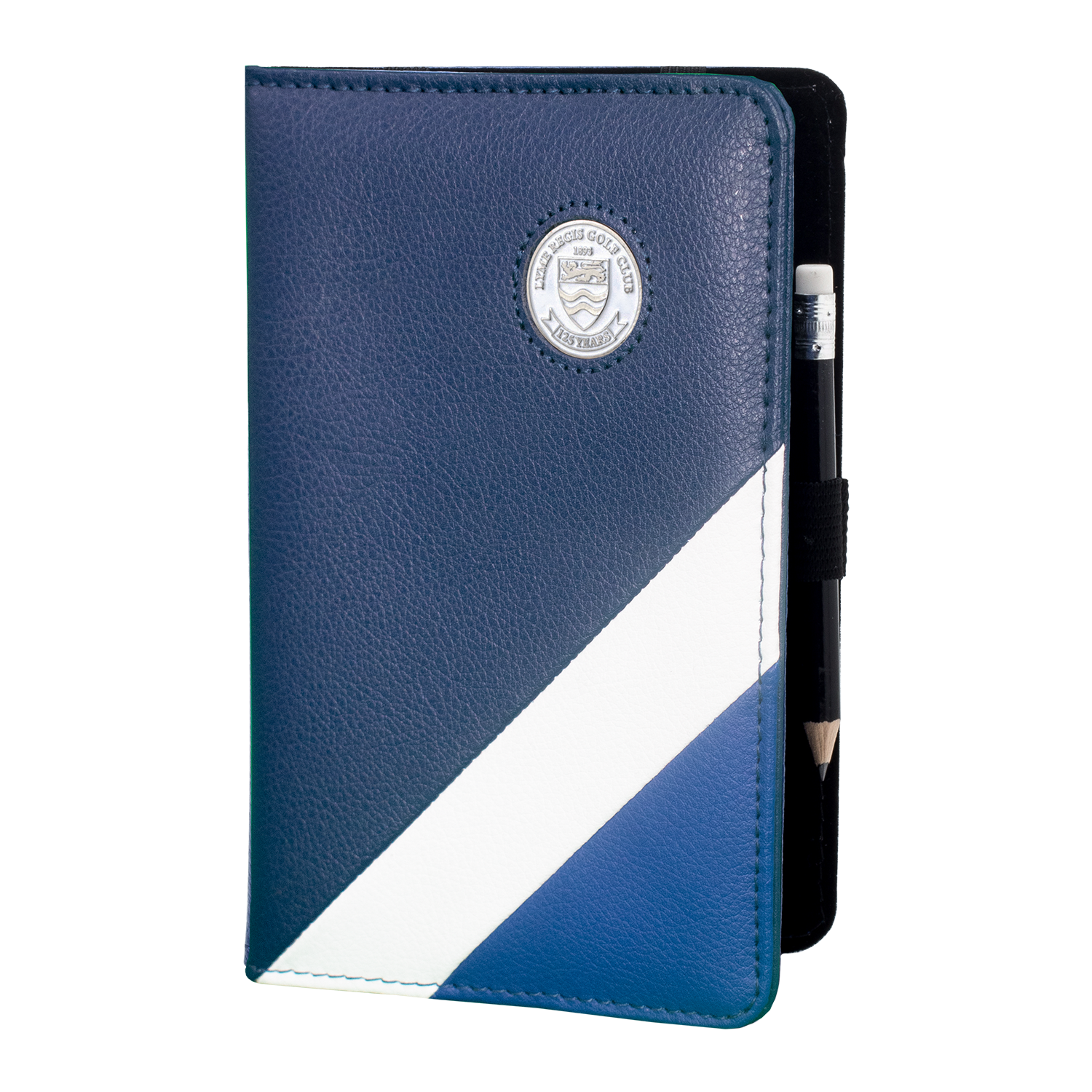 Porte carte de score de golf en cuir bleu marine personnalisable design Spectrum avec logo - BCM Sports