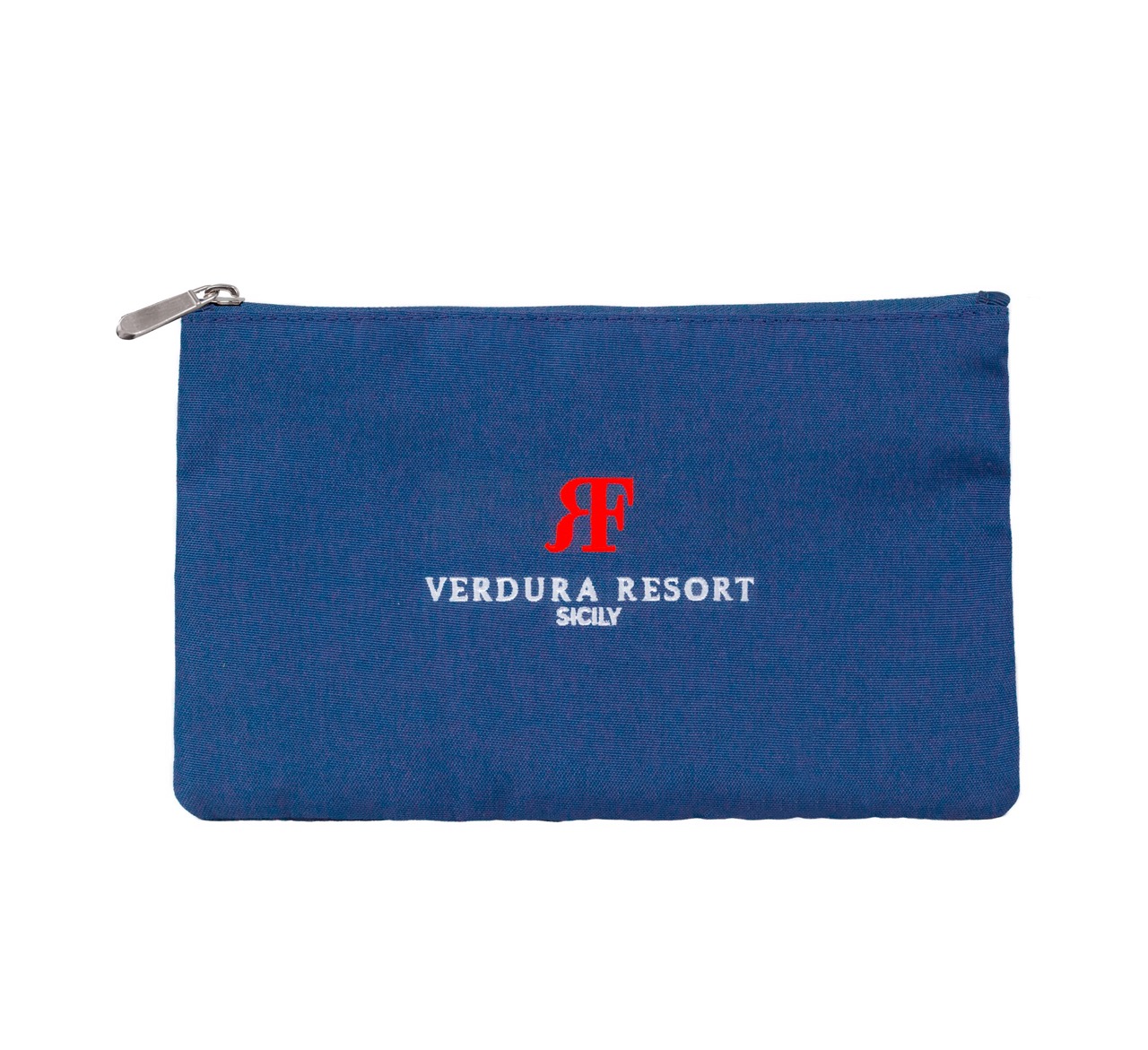 Pochette Urban personnalisable - bleu Pochette Urban personnalisable en toile bleue avec fermeture éclair et logo imprimé